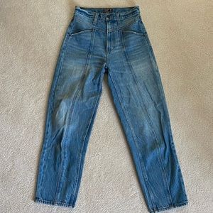 Abercrombie High Waisted Straight Jean, Seam Down Front, Medium Wash